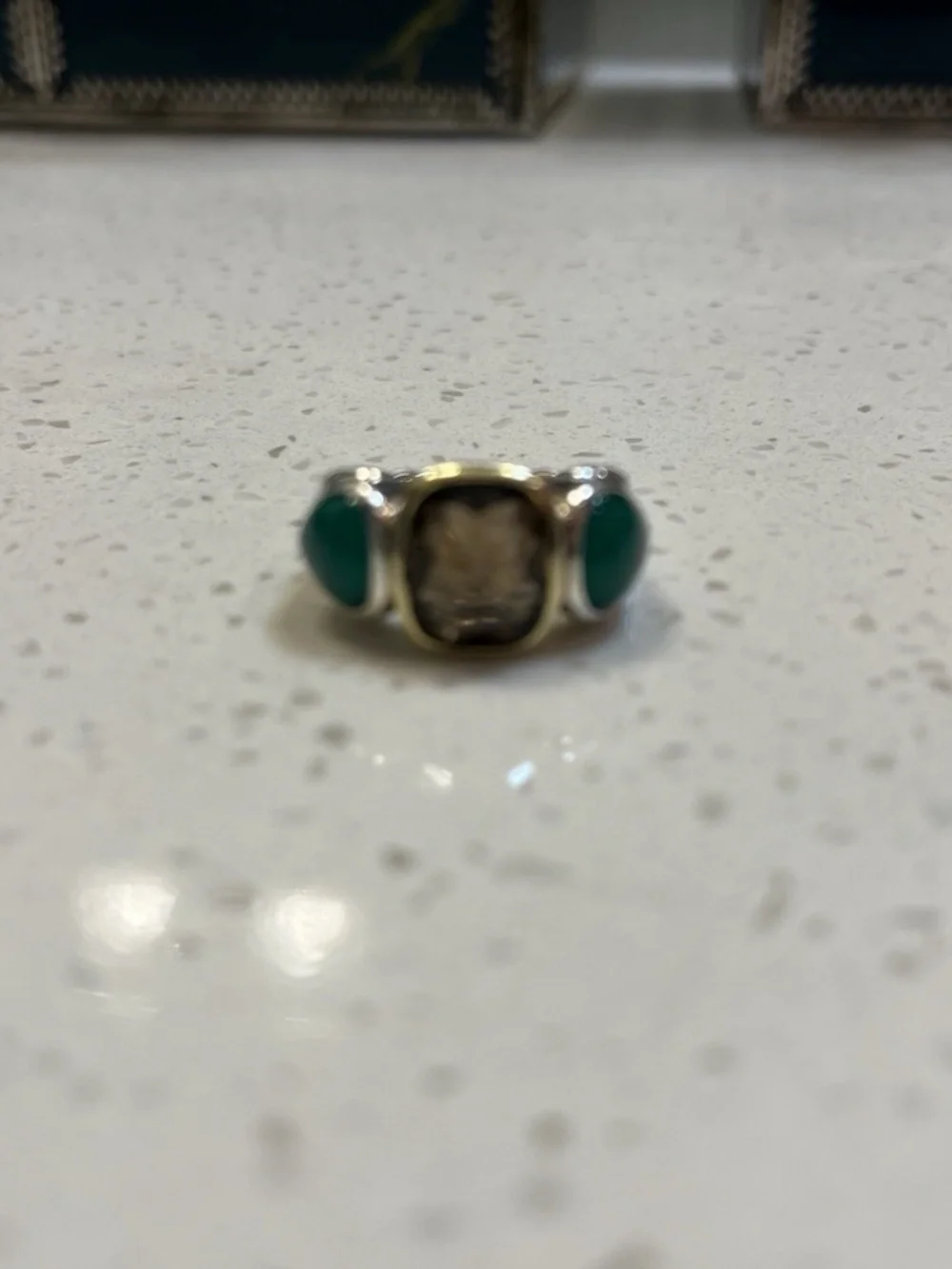 David Yurman Green Onyx And Smoky Quartz Ring Size 7 RARE